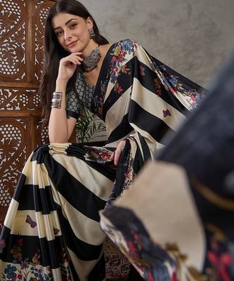 Black ready to wear silk saree with unstitched blouse 3