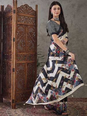 Black ready to wear silk saree with unstitched blouse 5