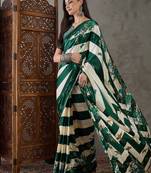 Green premium ready pleated saree with unstitched blouse