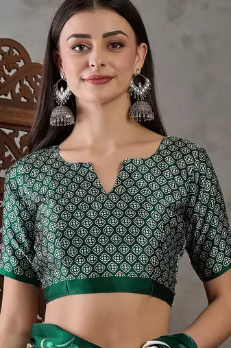 Green premium ready pleated saree with unstitched blouse