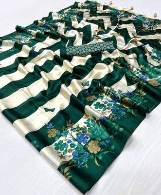 Green  ready pleated saree with unstitched blouse 5