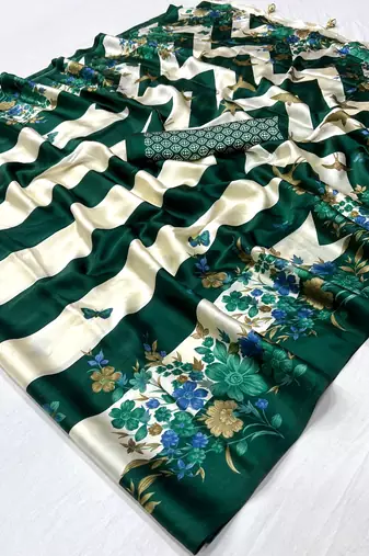 Green premium ready pleated saree with unstitched blouse