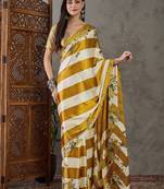 Yellow wedding wear ready to wear saree with blouse piece