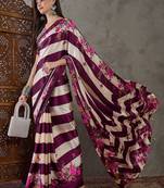 Wine traditional ready made saree with unstitched blouse
