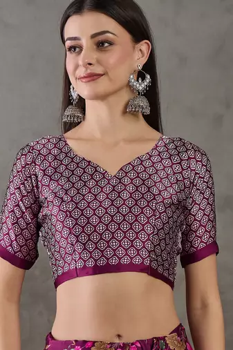 Wine traditional ready made saree with unstitched blouse