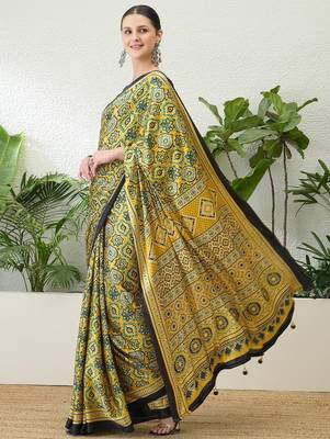 Yellow georgette ready to wear saree with blouse fabric 2
