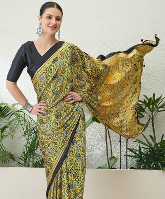 Yellow georgette ready to wear saree with blouse fabric 3