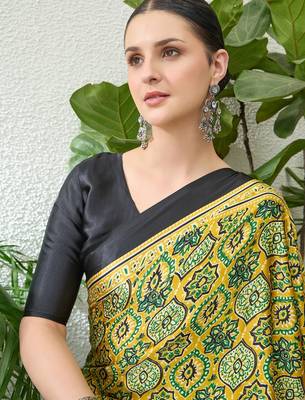 Yellow georgette ready to wear saree with blouse fabric 5