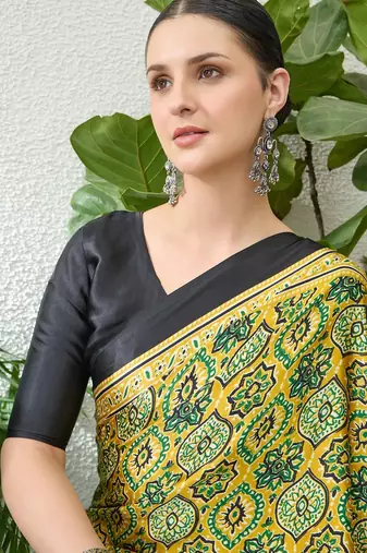Yellow georgette ready to wear saree with blouse fabric