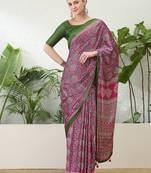 Pink lightweight ready wear saree with unstitched blouse