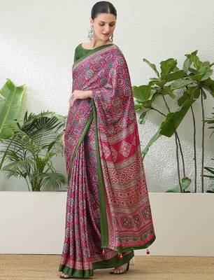 Pink lightweight ready wear saree with unstitched blouse 2