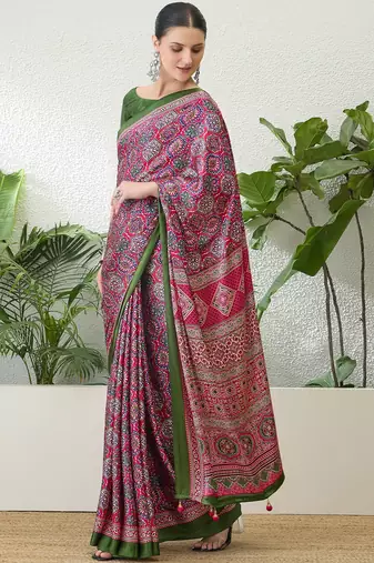 Pink lightweight ready wear saree with unstitched blouse