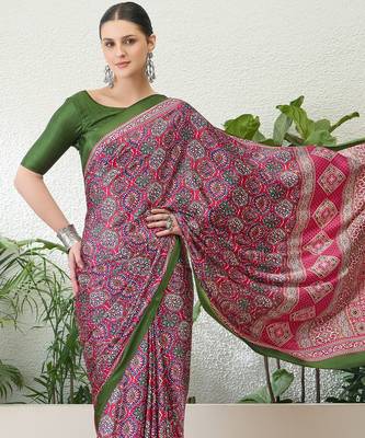 Pink lightweight ready wear saree with unstitched blouse 3