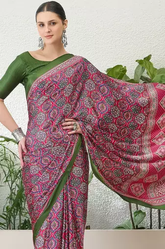Pink lightweight ready wear saree with unstitched blouse