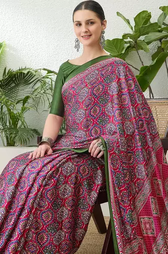 Pink lightweight ready wear saree with unstitched blouse