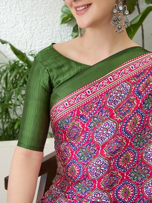 Pink lightweight ready wear saree with unstitched blouse 5