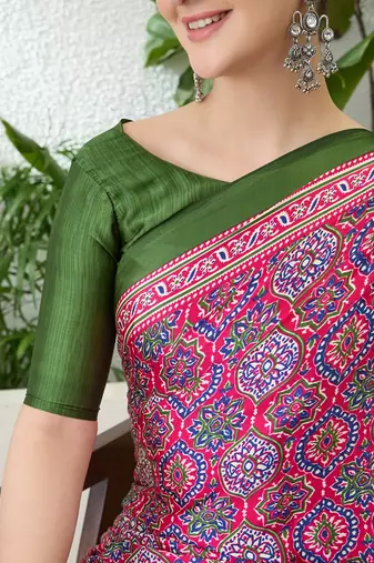 Pink lightweight ready wear saree with unstitched blouse
