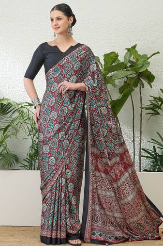 Red ethnic ready made saree with matching blouse