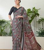 Red ethnic ready made saree with matching blouse