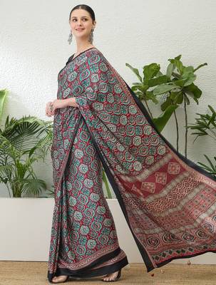 Red ethnic ready made saree with matching blouse 2