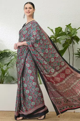 Red ethnic ready made saree with matching blouse