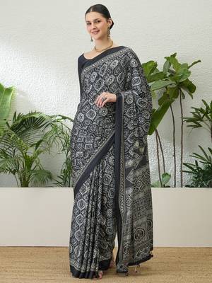 Black fancy ready to wear saree with blouse piece 1