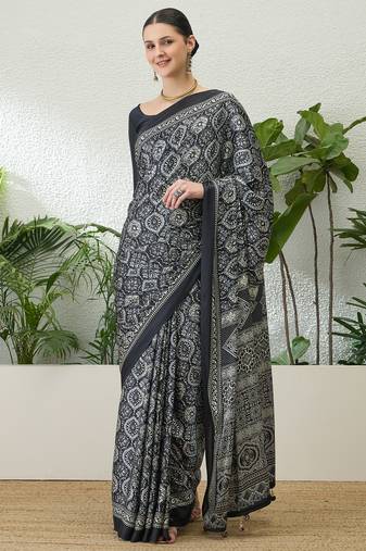 Black fancy ready to wear saree with blouse piece