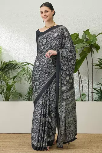 Black fancy ready to wear saree with blouse piece