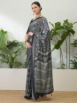Black fancy ready to wear saree with blouse piece 2