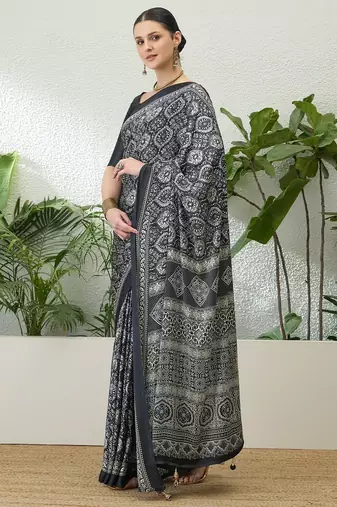 Black fancy ready to wear saree with blouse piece
