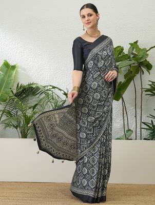 Black fancy ready to wear saree with blouse piece 3