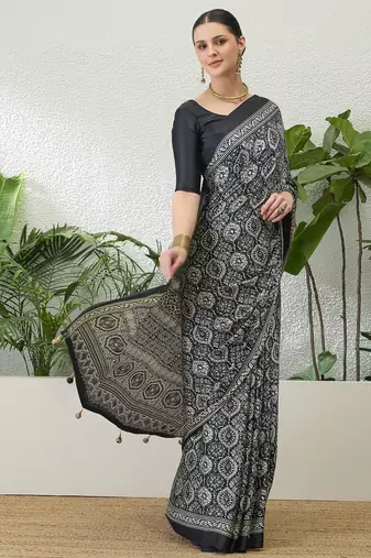 Black fancy ready to wear saree with blouse piece