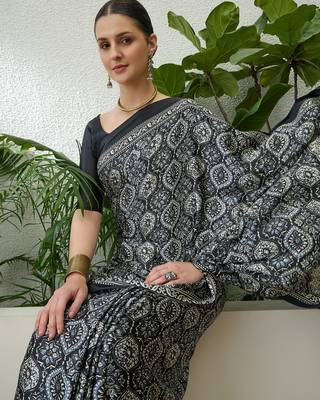 Black fancy ready to wear saree with blouse piece 4
