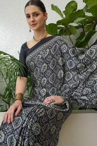 Black fancy ready to wear saree with blouse piece