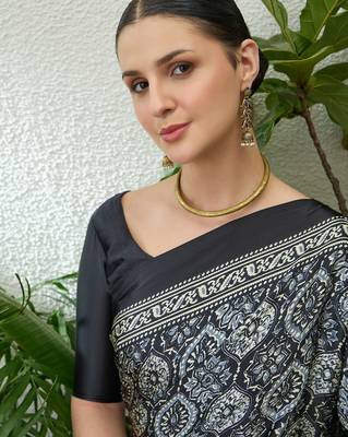 Black fancy ready to wear saree with blouse piece 5