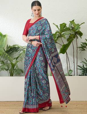Blue trendy ready pleated saree for party wear 1