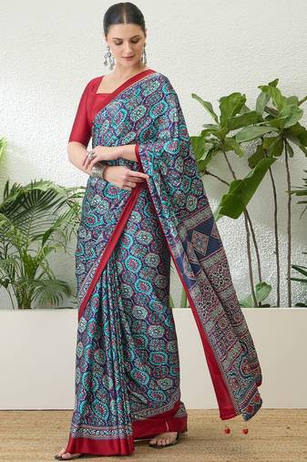Blue trendy ready pleated saree for party wear