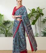 Blue trendy ready pleated saree for party wear