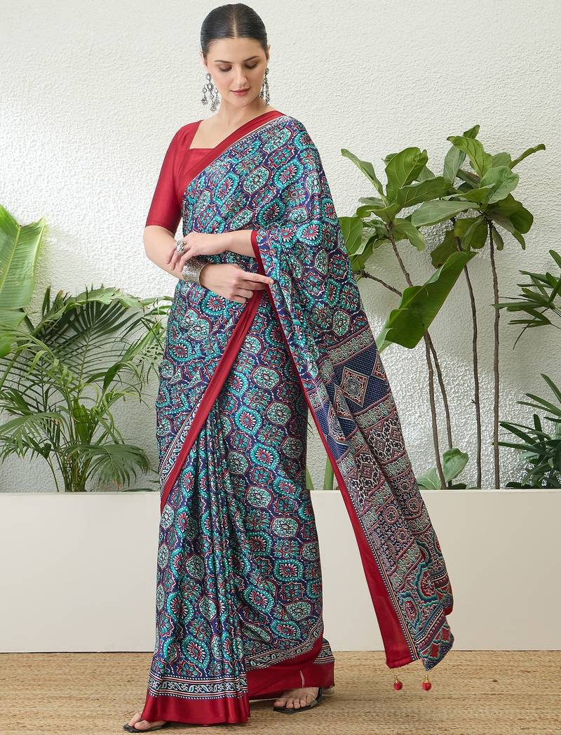 Blue trendy ready pleated saree for party wear