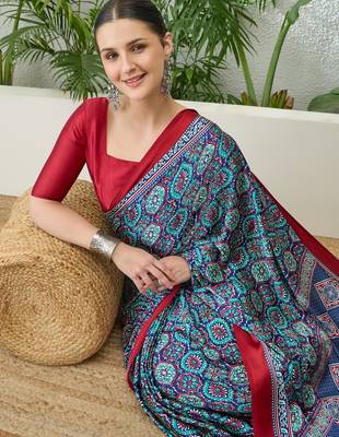 Blue trendy ready pleated saree for party wear 3