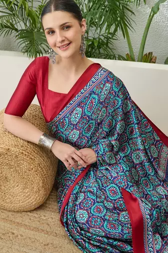 Blue trendy ready pleated saree for party wear
