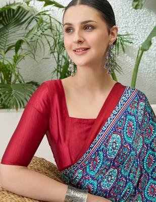 Blue trendy ready pleated saree for party wear 4