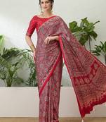 Red latest ready to wear saree with unstitched blouse
