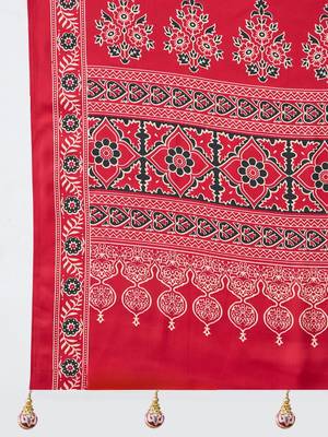 Red latest ready to wear saree with unstitched blouse 3