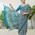 Teal green embroidered ready made saree with blouse fabric