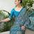 Teal green embroidered ready made saree with blouse fabric