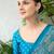Teal green embroidered ready made saree with blouse fabric