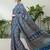 Blue printed ready to wear saree with unstitched blouse