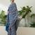 Blue printed ready to wear saree with unstitched blouse