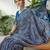 Blue printed ready to wear saree with unstitched blouse